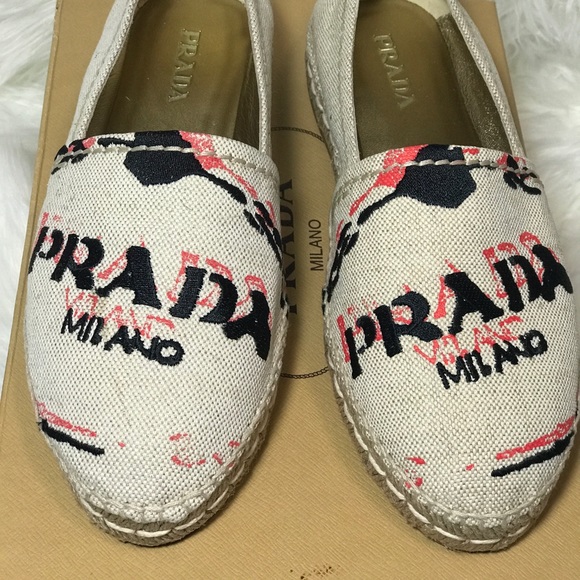 Prada Embroidered Logo Canvas Espadrille Flats - Picture 7 of 12